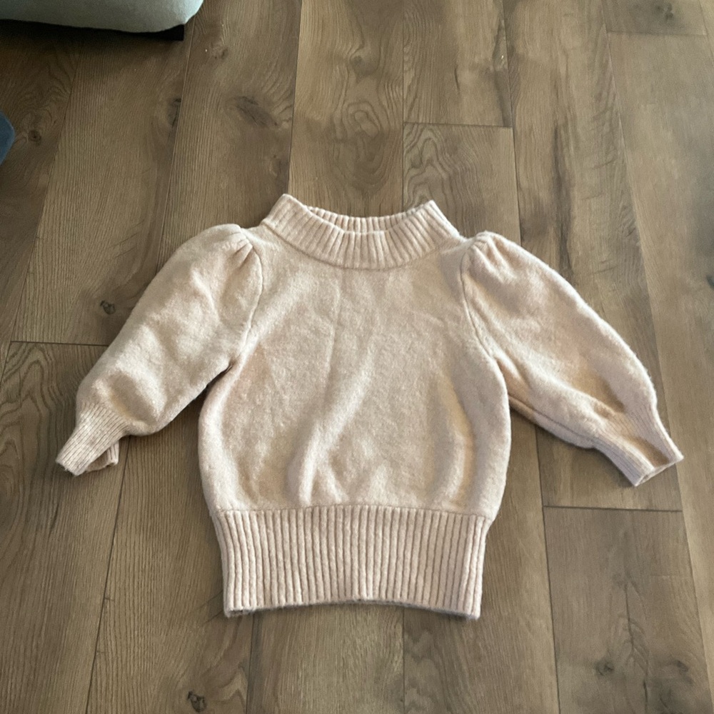 Free People Cream Cowl Neck Sweater with Puff Sleeves